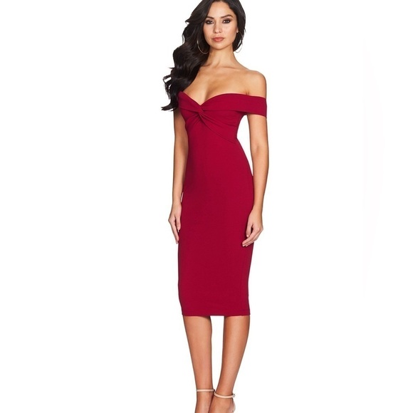 NOOKIE Dolly midi off the shoulder dress in ruby XS NWT - Picture 9 of 10